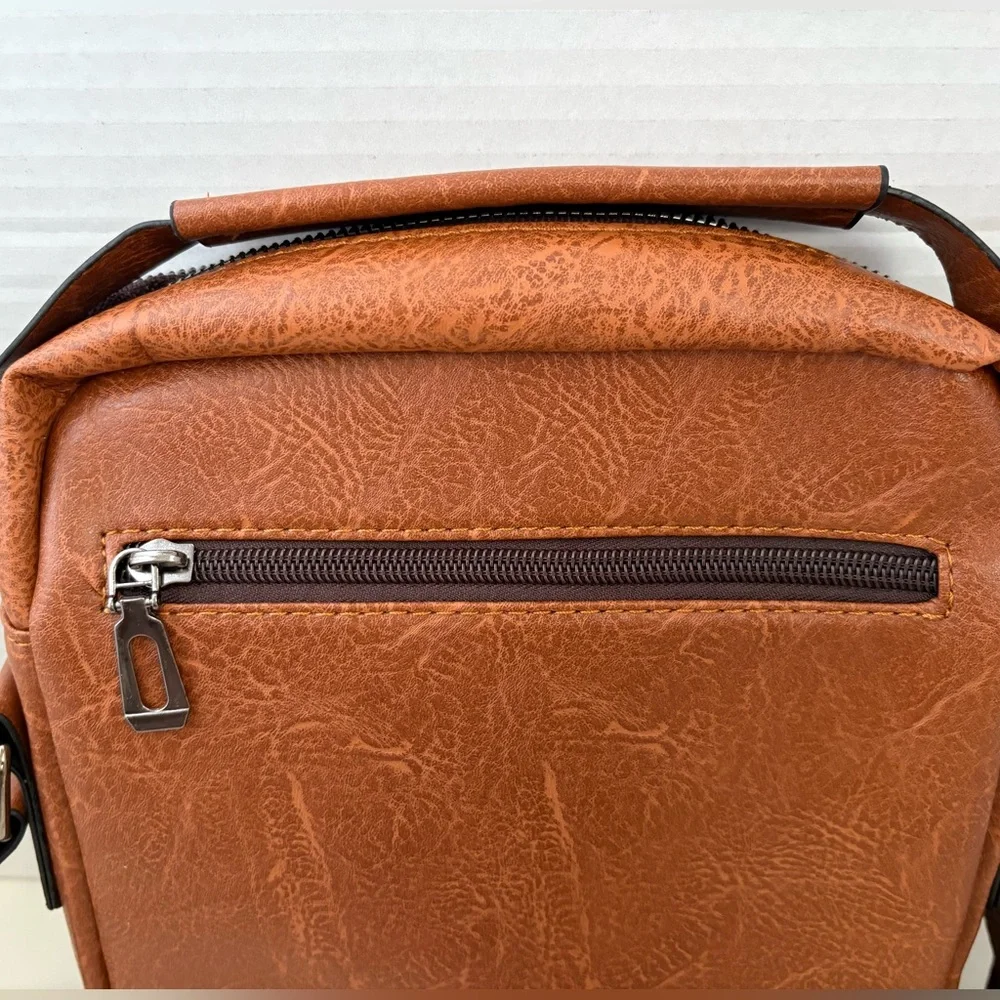 NWOT CarlKimu Brown Mens Crossbody Shoulder Bag Faux Leather Business Casual.